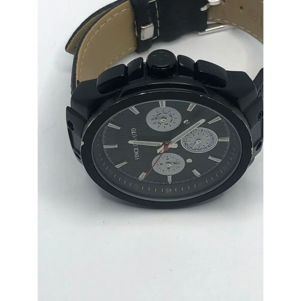 Vince Camuto Unisex Black Leather Digital Black Dial Quartz Genuine Watch OP199